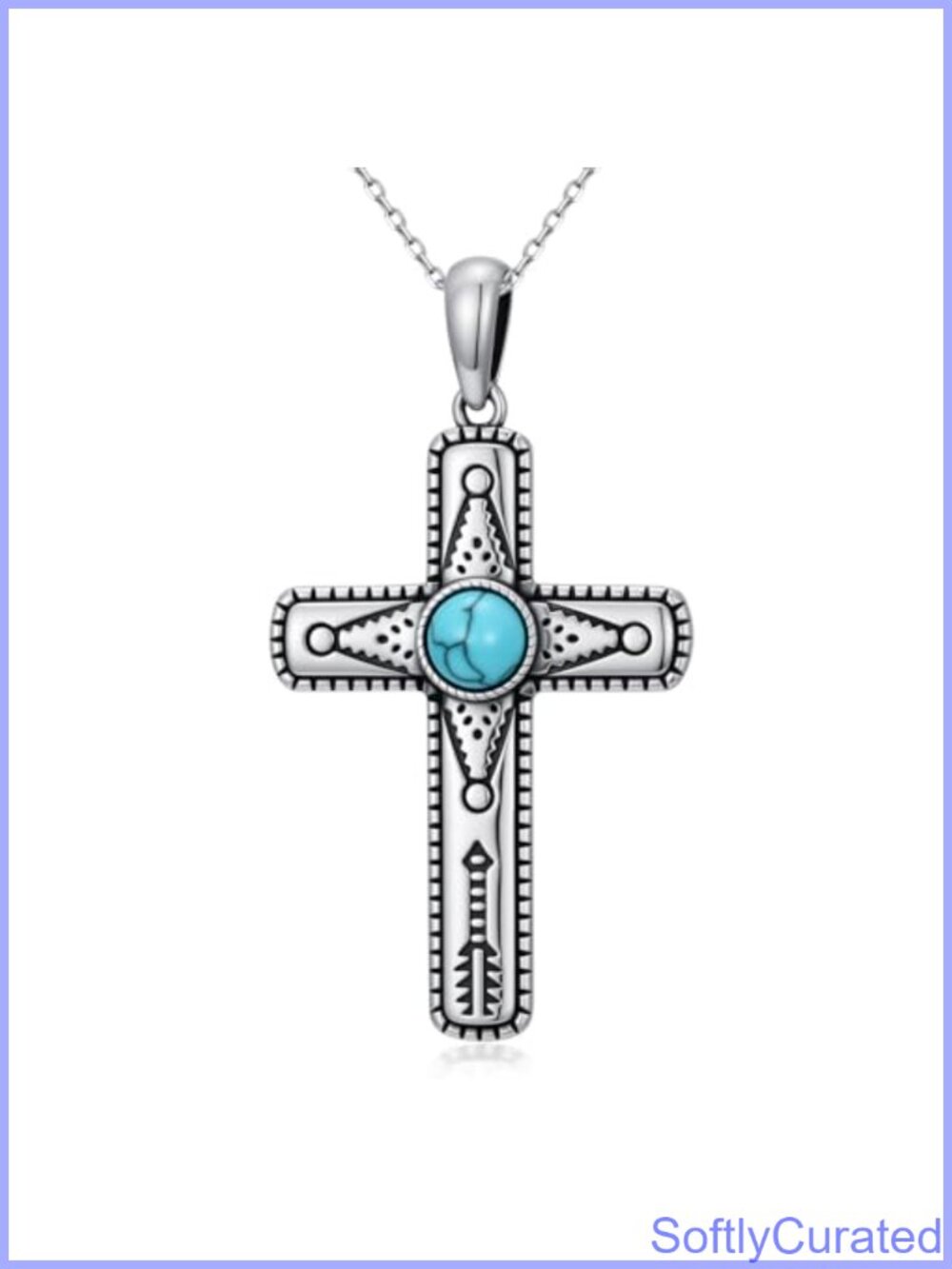 925 Sterling Silver Natural Turquoise Cross Pendant Necklace Gift
